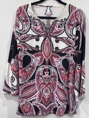 Passport Paisley Keyhole Chain-Link Tunic Top Sz S